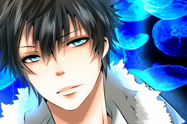 Anime Kerl mit blauen Augen