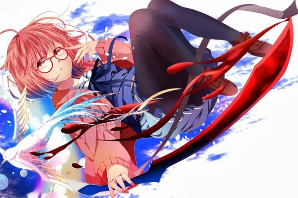 Anime girl in stockings with a bloody sword