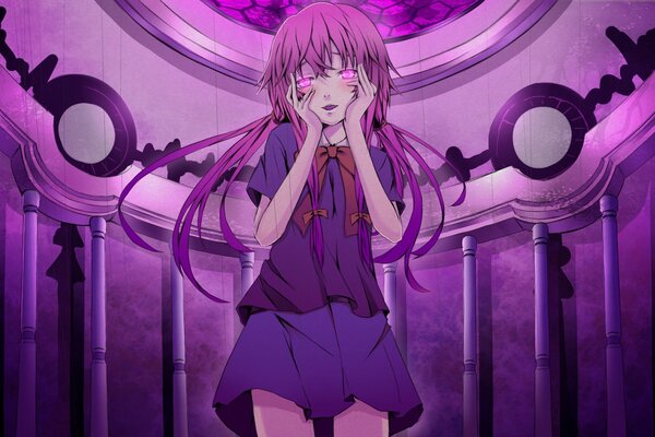 An image of an anime girl on a purple background