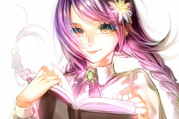 An anime-style girl reads a book