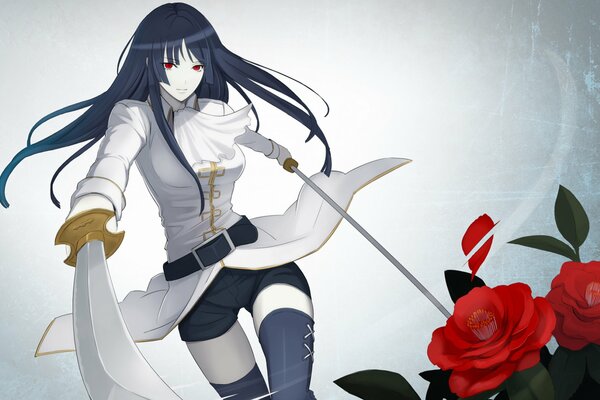 Anime girl avec épée et roses