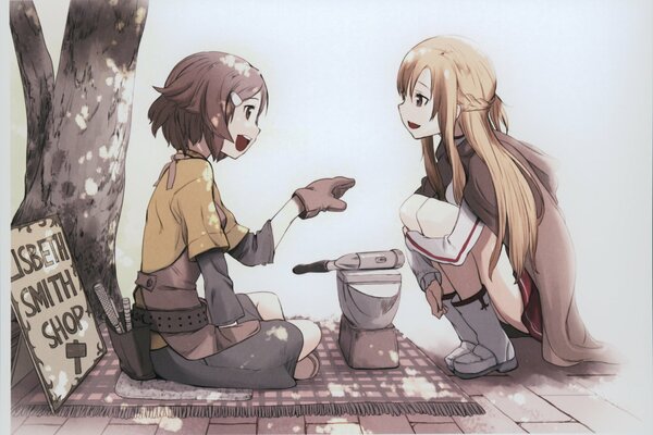 Arte de la espada de anime. Asuna y Lizbeth hablan