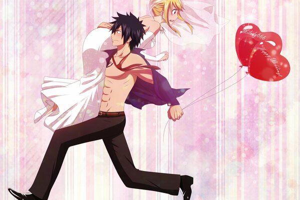 Art anime mariage agitation avec des ballons