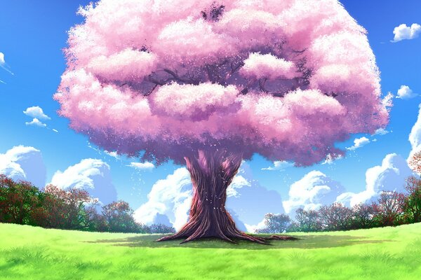 A large tree in the anime style