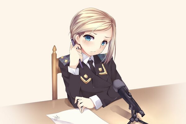 Anime girl natalia Poklonskaya in uniform