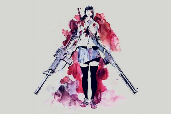 Anime fille avec un fusil dans les mains