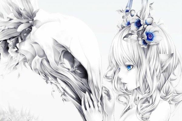 Ragazza anime dagli occhi blu di colore bianco