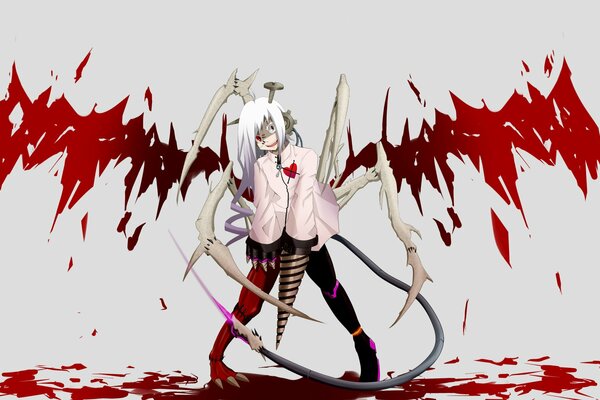 A bloody, bony girl in blood