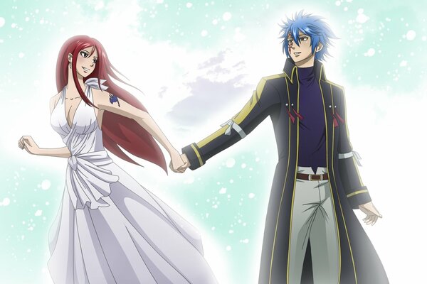 Art anime fairy tale girl with boyfriend fairy tale about fairy tail