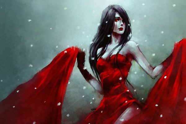 Die Kunst des roten Kleides des Mädchens