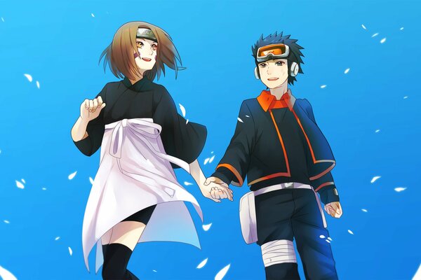 Couple holding hands in anime style