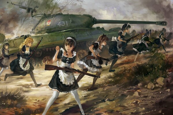 Anime Mädchen mit Waffen in der Hand