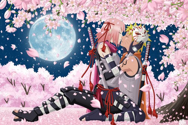 Anime romance. Two under the sakura