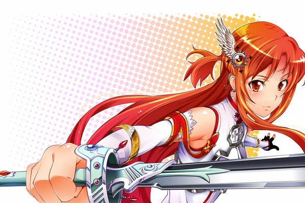 Red-haired anime girl with a sword in her hands