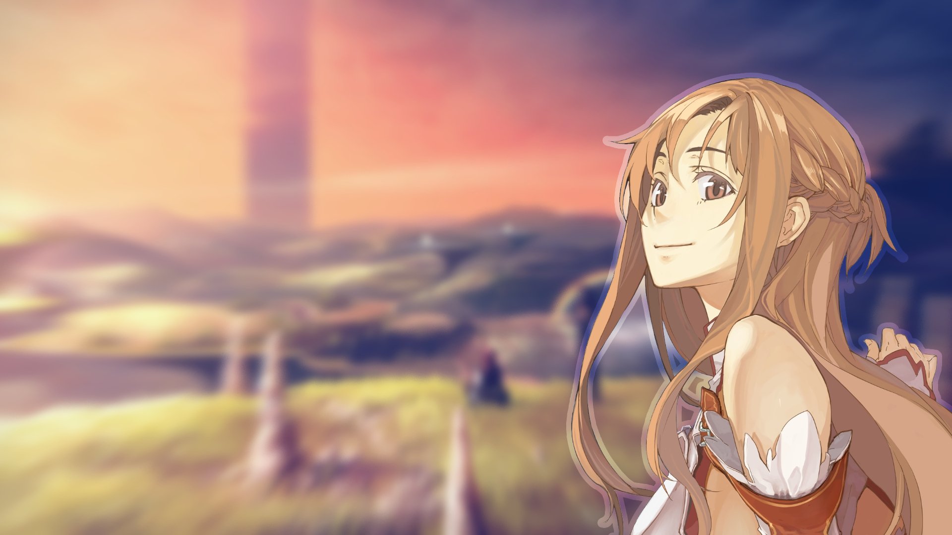 sword art online yuki asuna dziewczyna uśmiech rozmyte tło