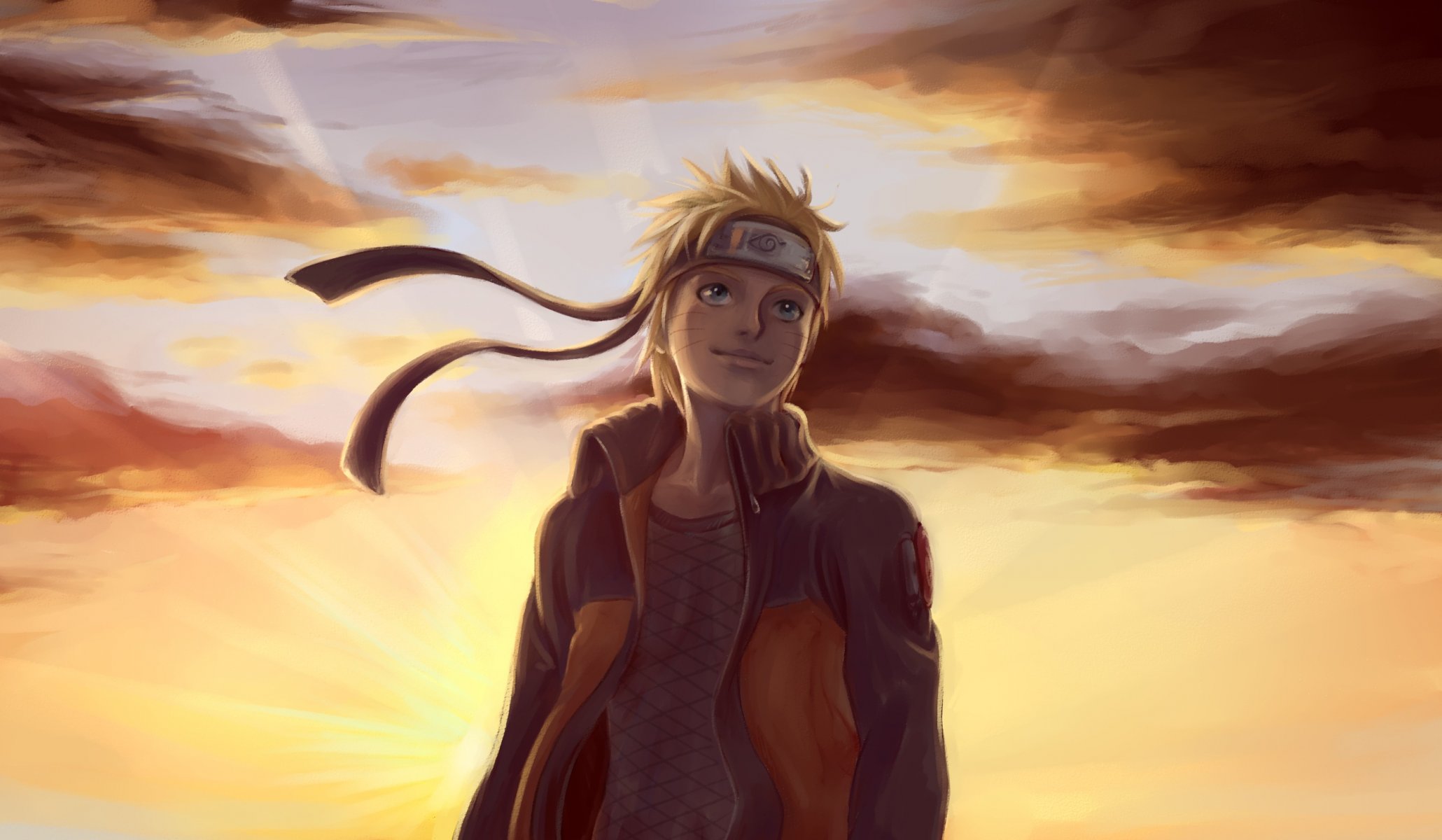 kunst naruto kerl sonnenuntergang wolken bandana