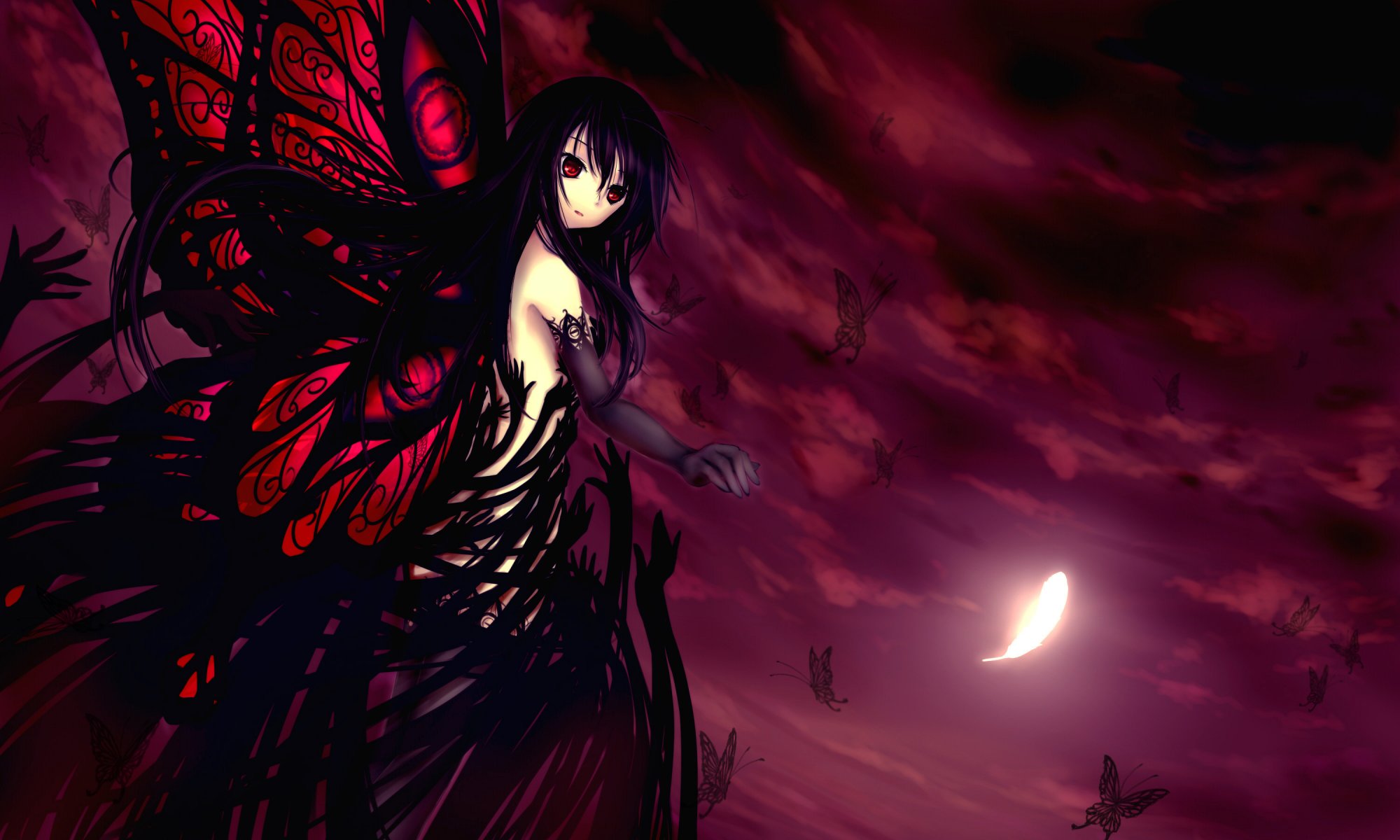 accel world kuroyukihime girl feather wings butterfly hands abstract