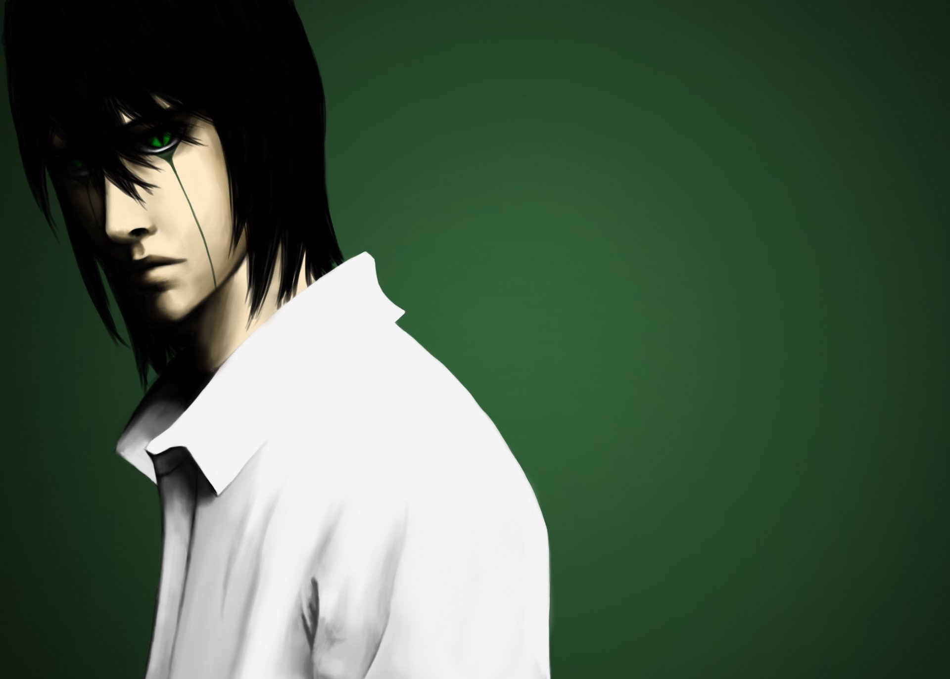 arte tesorone candeggina ulquiorra schiffer ragazzo camicia sfondo verde