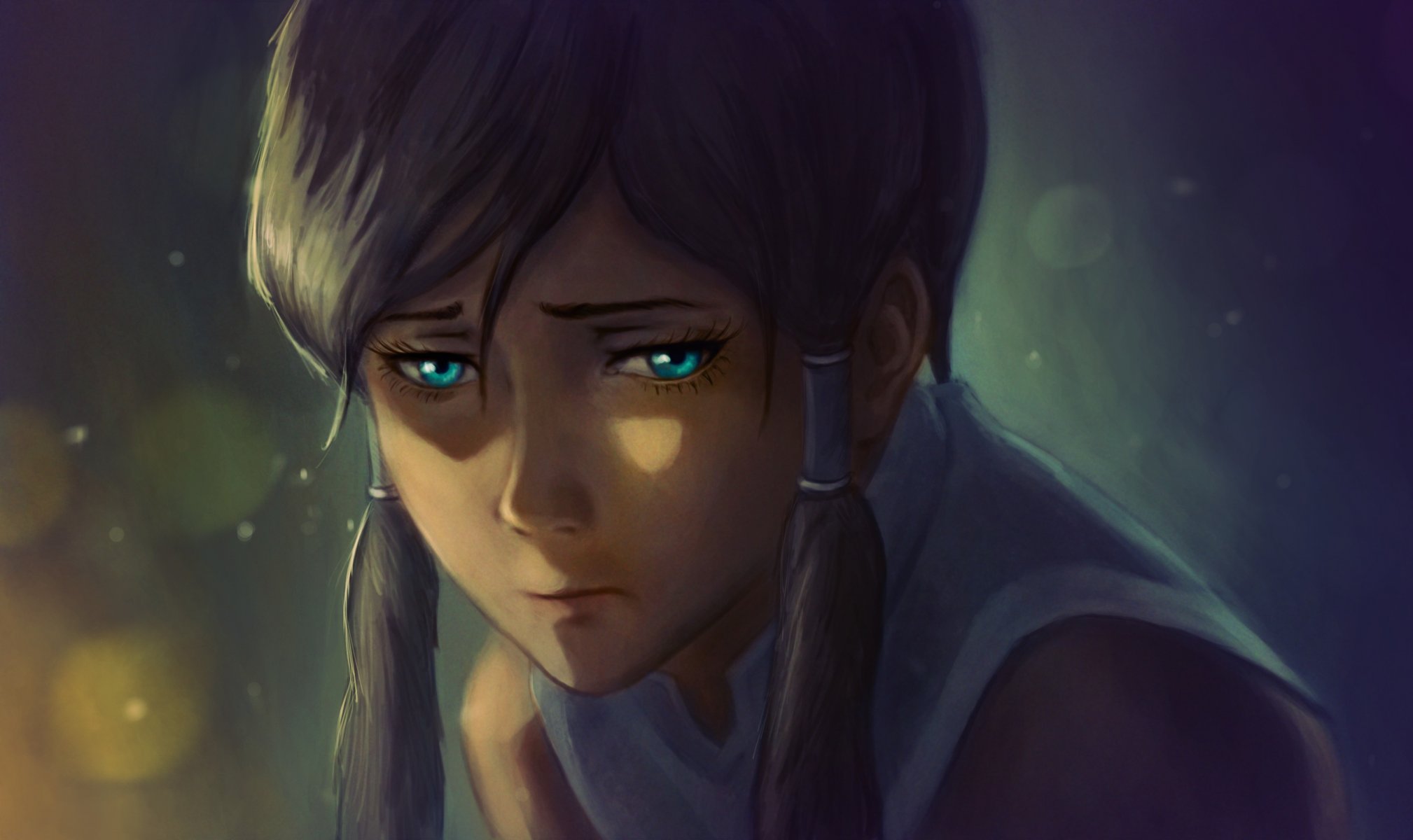 art br0ny avatar légende de korra korra fille tristesse visage feu lueur