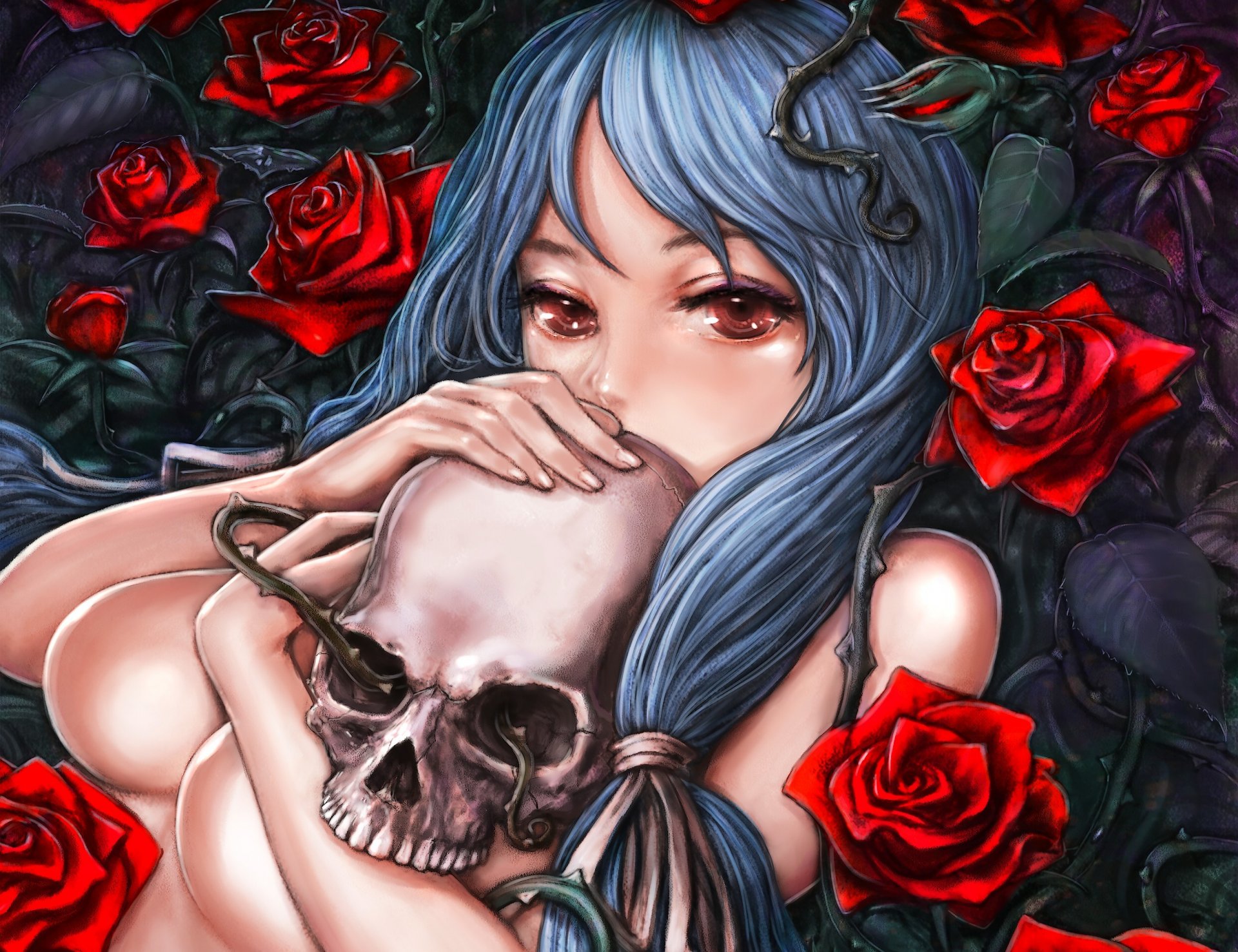 art burunu pixiv fille roses pointes crâne nu