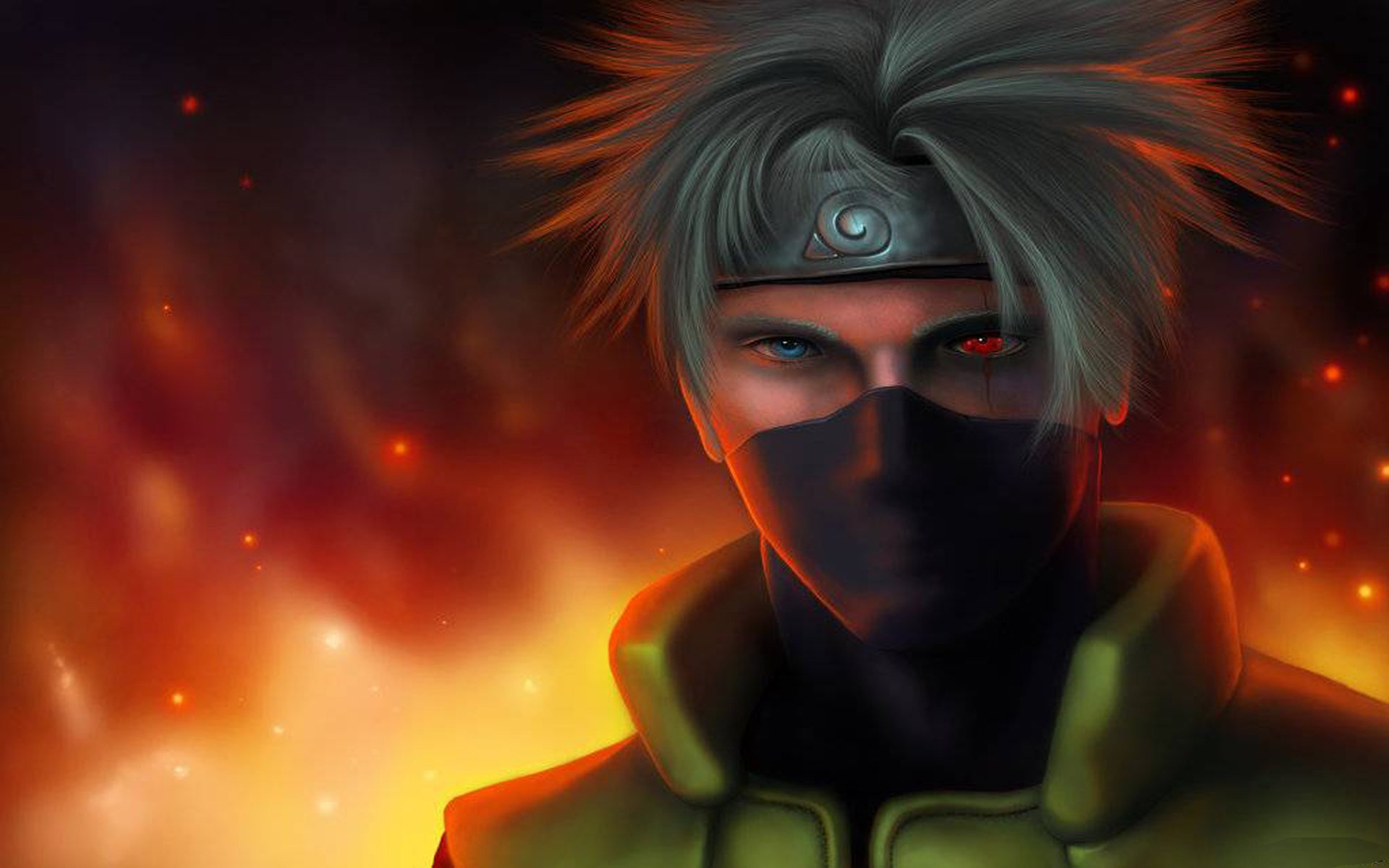 anime naruto hatake kakashi flame sharingan konoha ninja hatake kakashi ninja men scar bandana