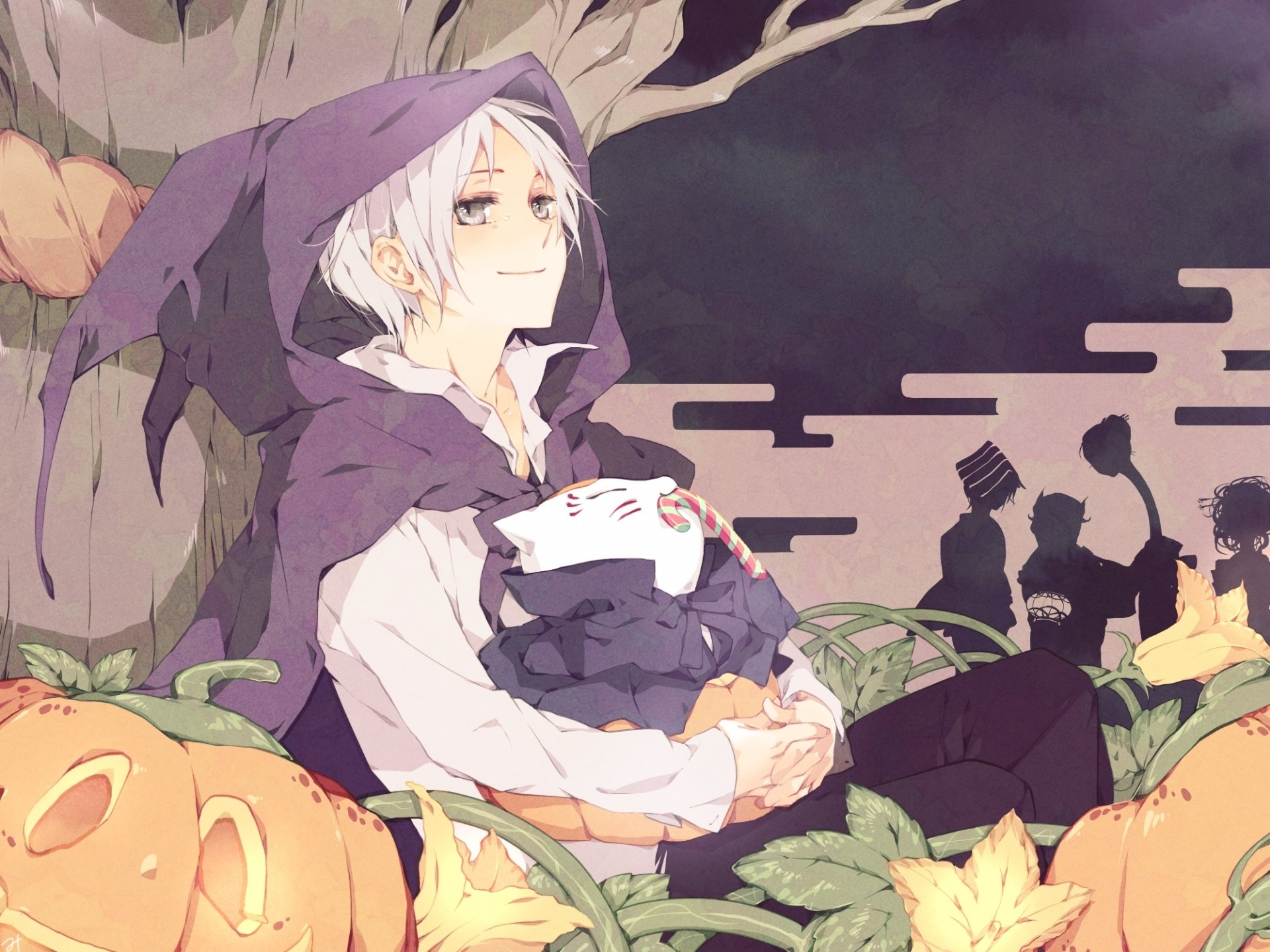 natsume yuujinchou anime natsume freundschaftsheft nyako-sensei yekai natsume madara halloween süßigkeiten baum kürbisse blumen