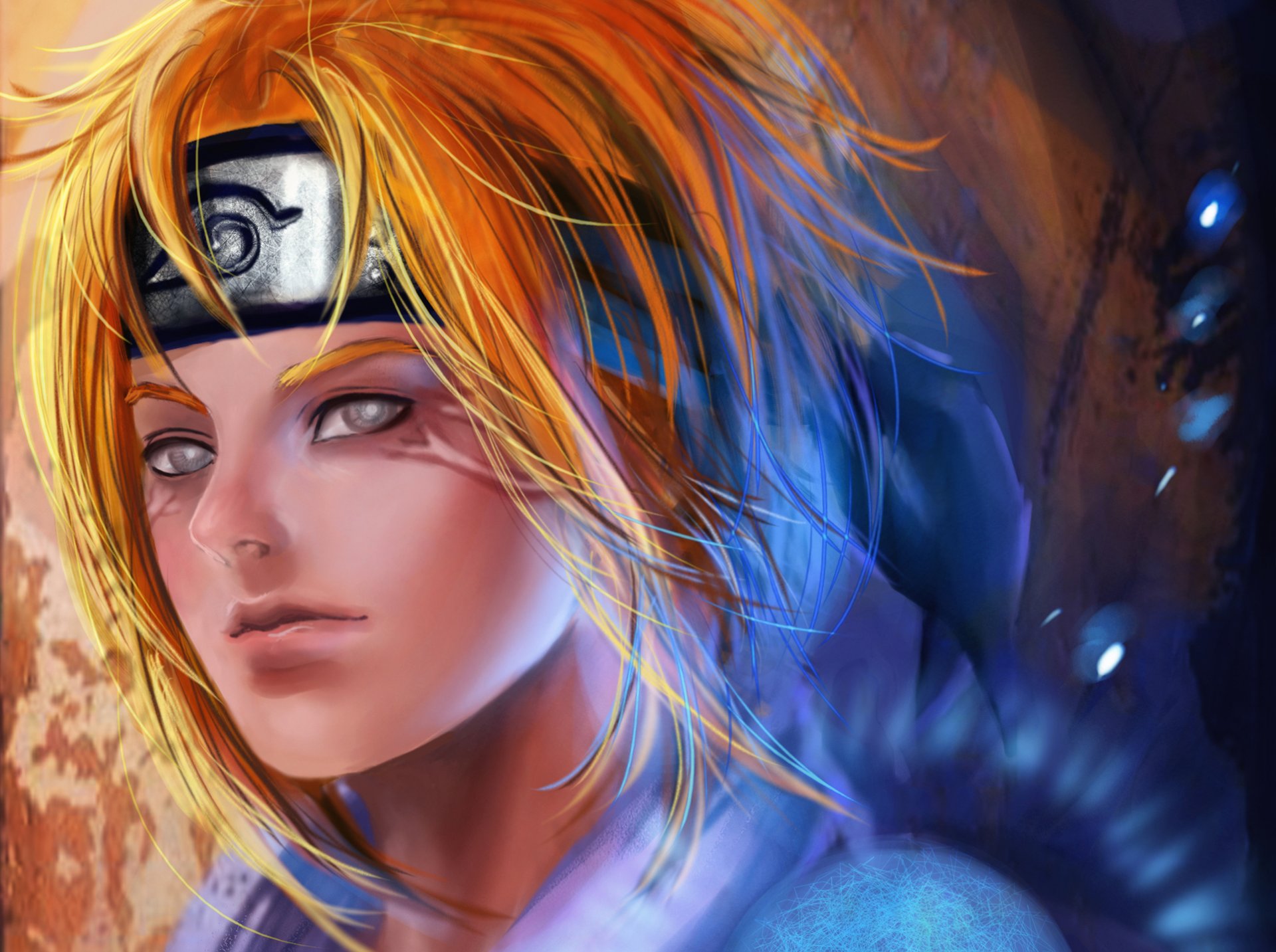 arte rikamello fan art naruto kei uzumaki razengan byakugan chico ninja diadema rasengan pelirroja