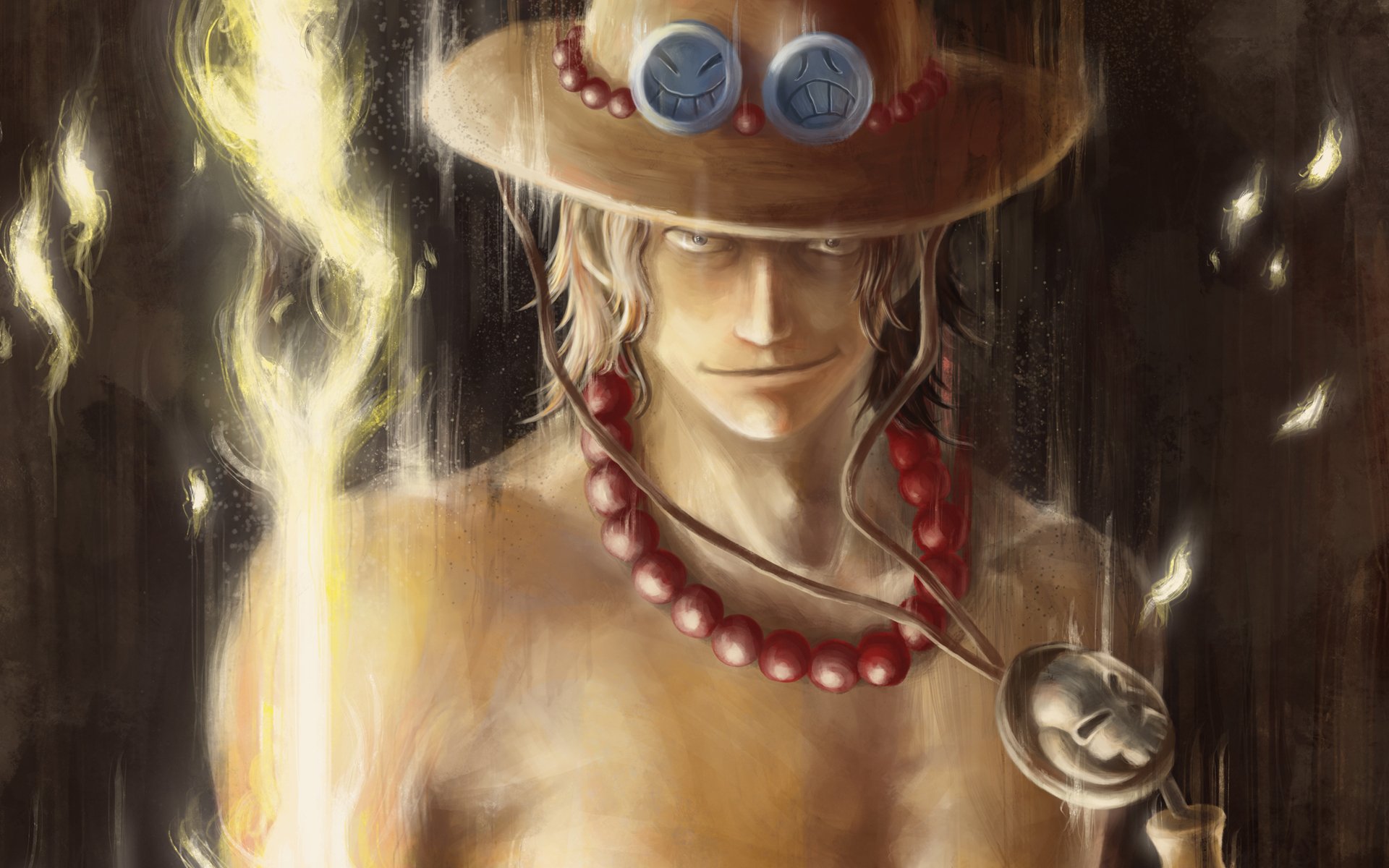 art one piece portgas d. ace guy fire beads hat smiley