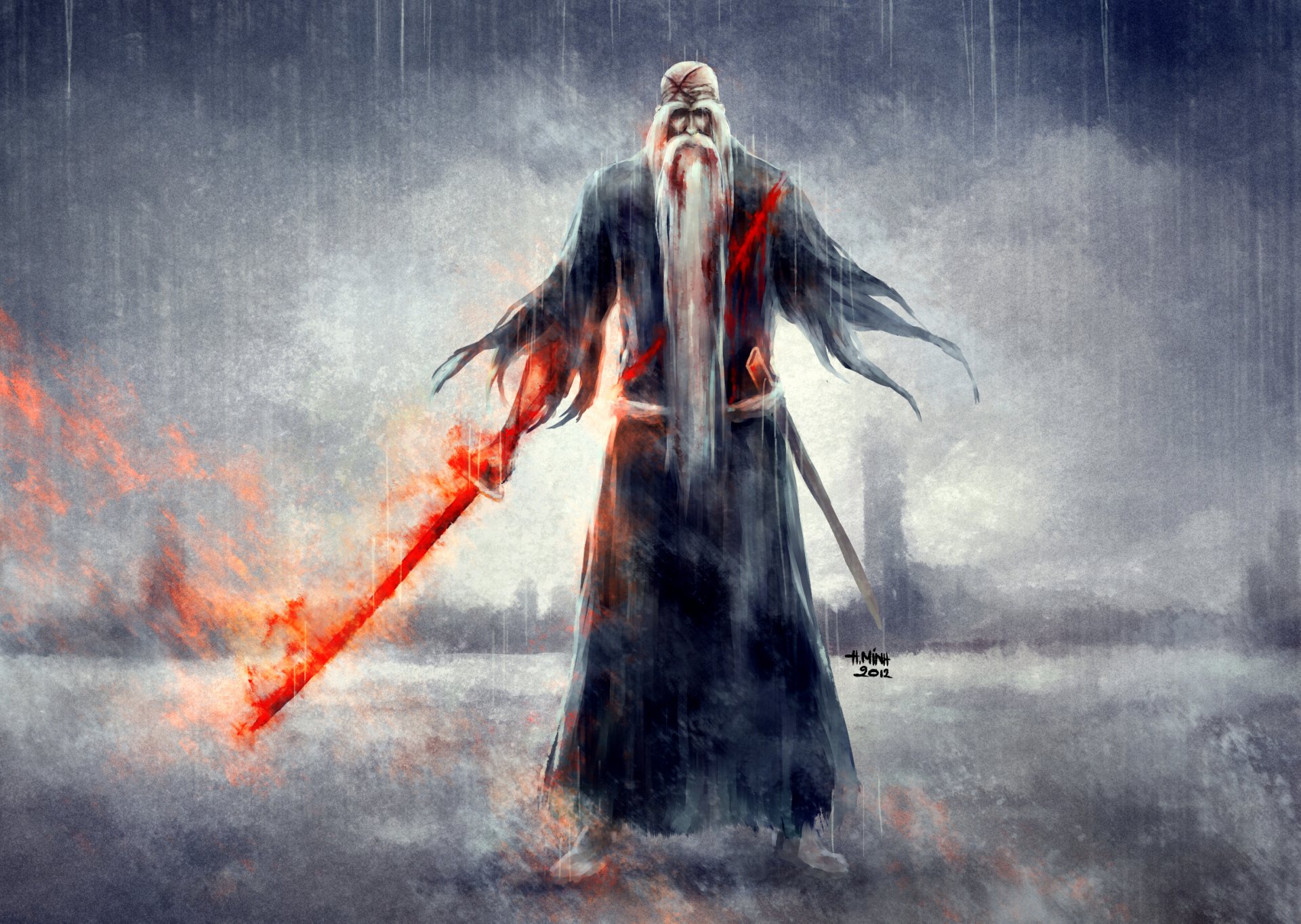 art nanfe grandpa yamamoto genryuusai shigekuni sword blood rain bleach bleach