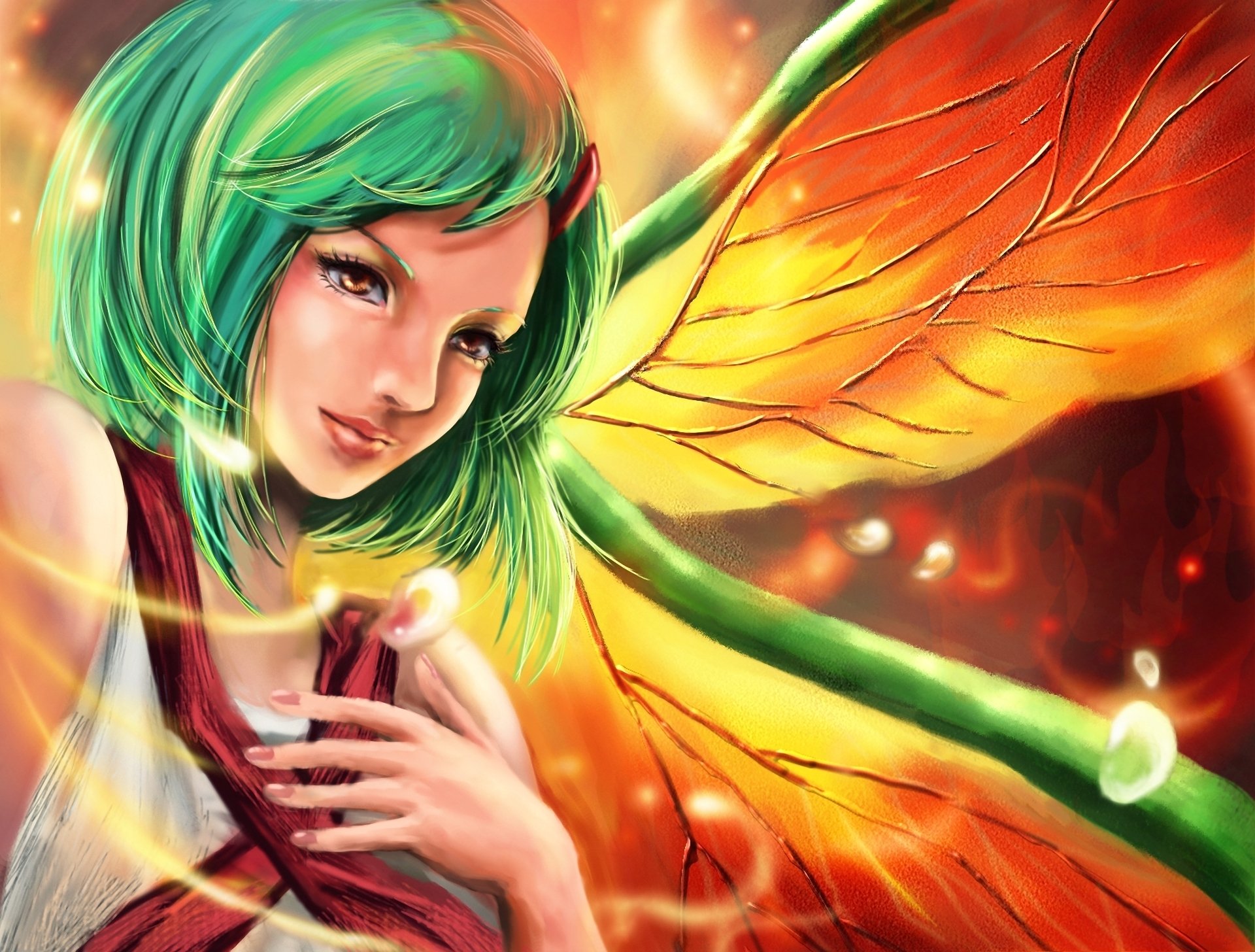 art rikamello naruto fuu girl wings green hair