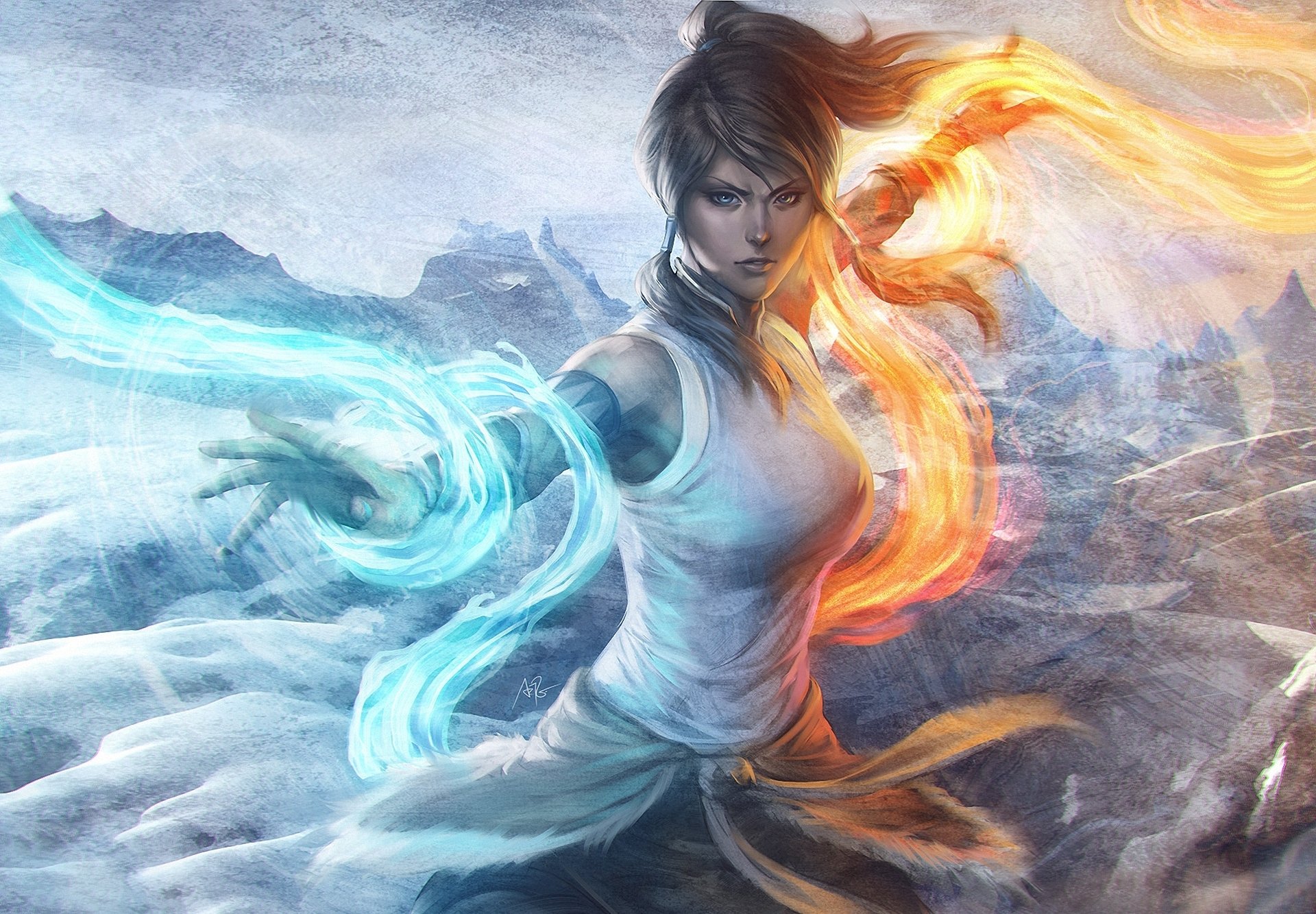 art avatar légende de korra korra fille élément feu eau montagnes magie