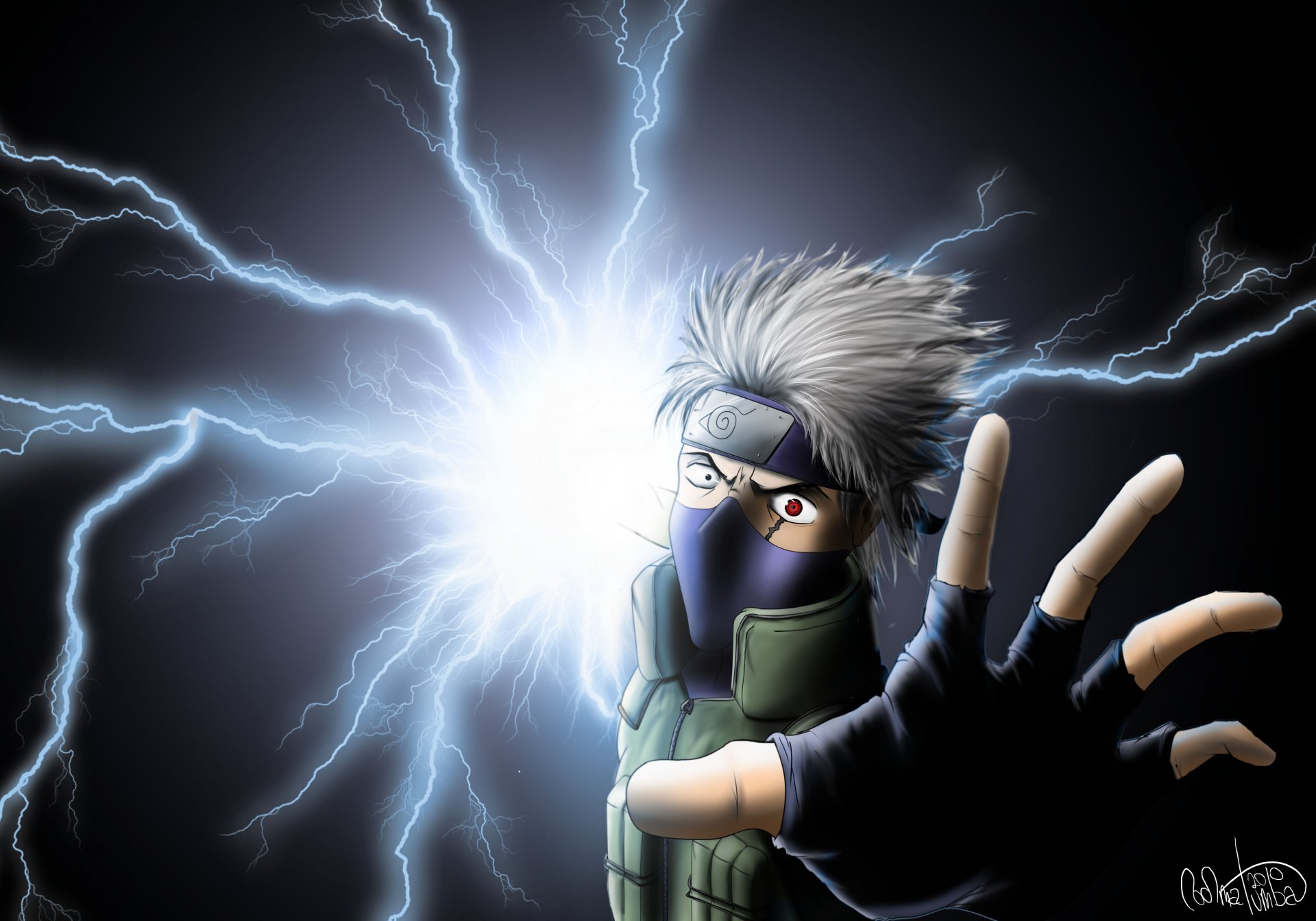 anime naruto kakashi art chidori sharingan