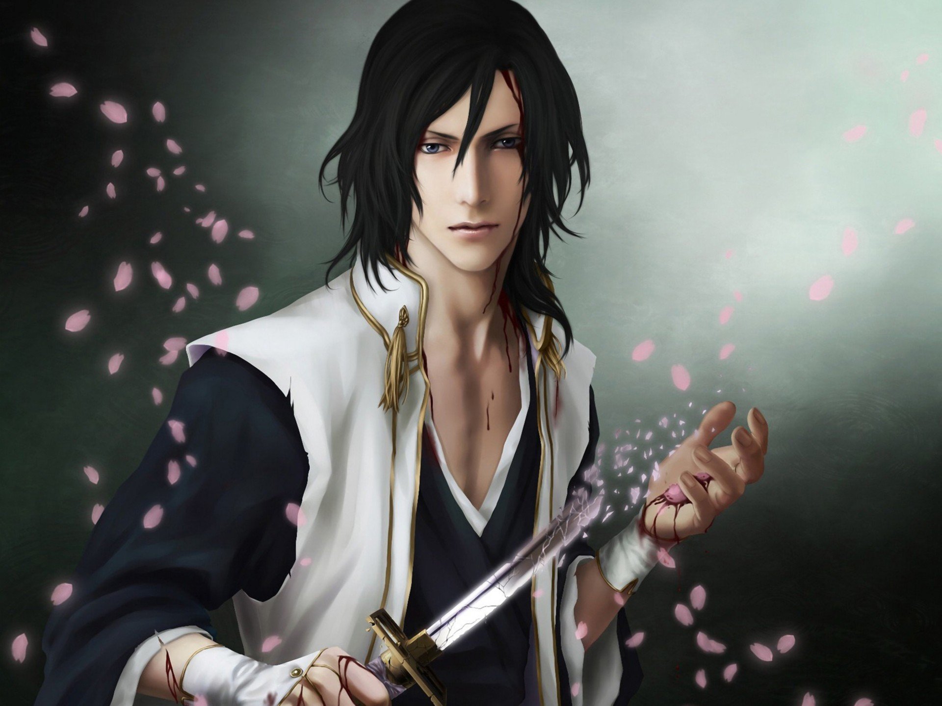 art zetsuai89 byakuya kuchiki bleach guy dagger blood pieces petal