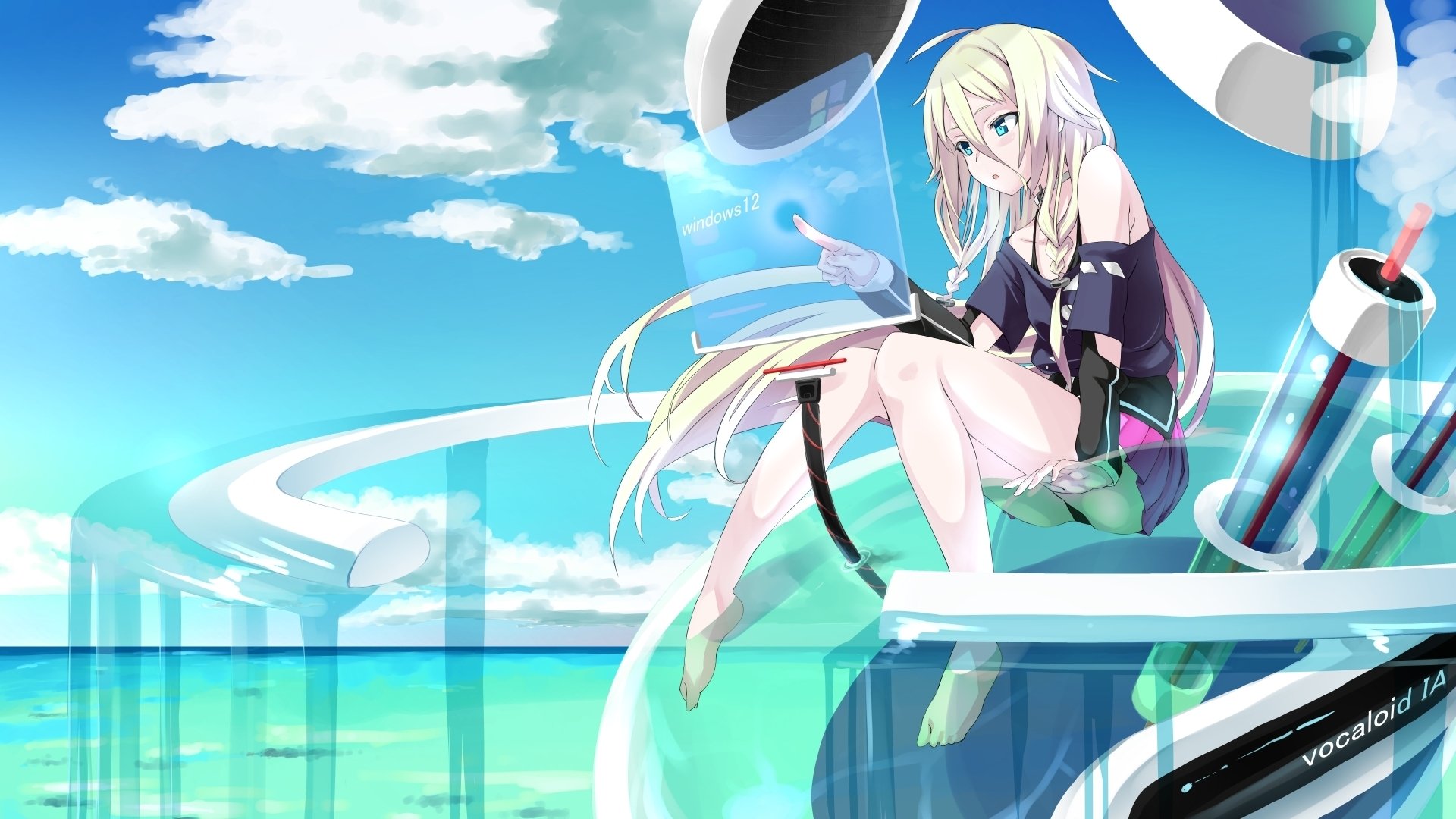 ia vocaloid mädchen schnittstelle wasser meer abstraktion wolken