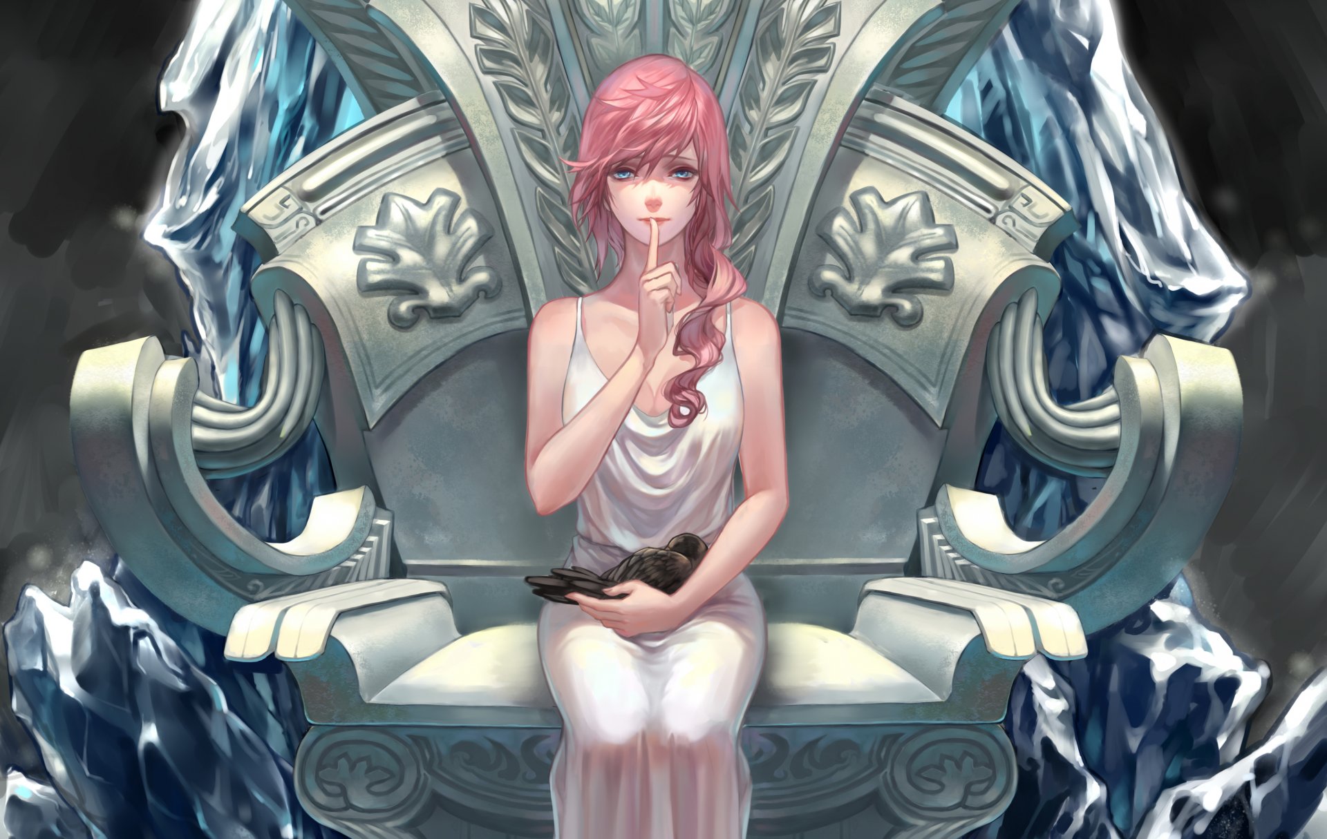 arte final fantasy xiii relámpago farron chica trono pájaro gesto hielo