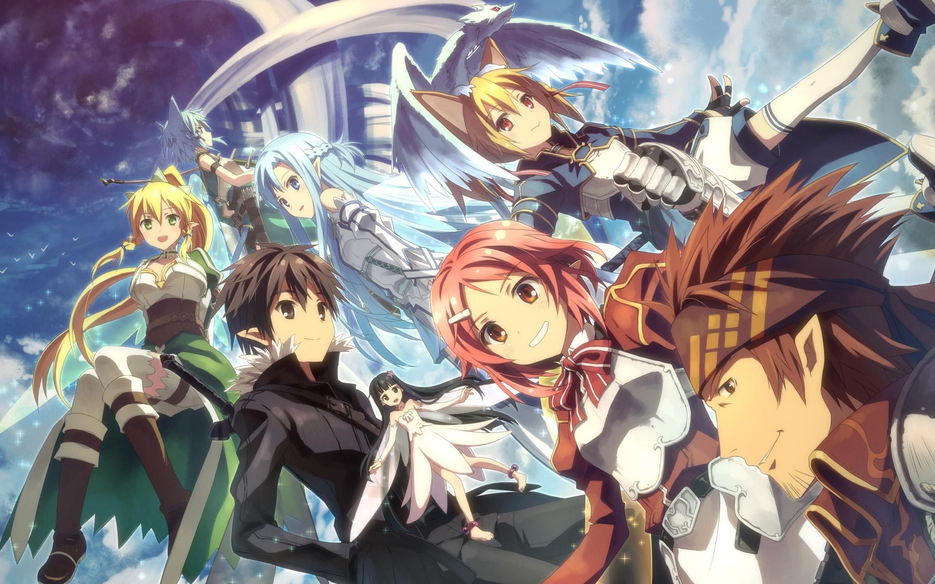 arte de la espada en línea kirito asuna leafa sinon klein silicio maestros de la espada en línea sinon leaf klein silica yu yui dragón elfos elf chicas chicos armadura cielo yuki tatsuya sao alfheim en línea alo lizbeth