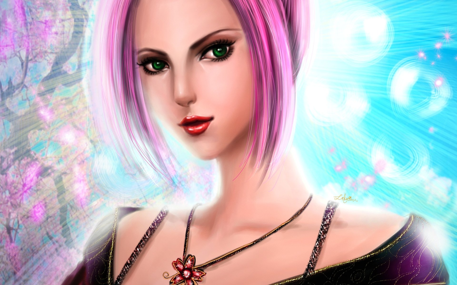 art lilyzou naruto haruno sakura fille pendentif cheveux roses visage