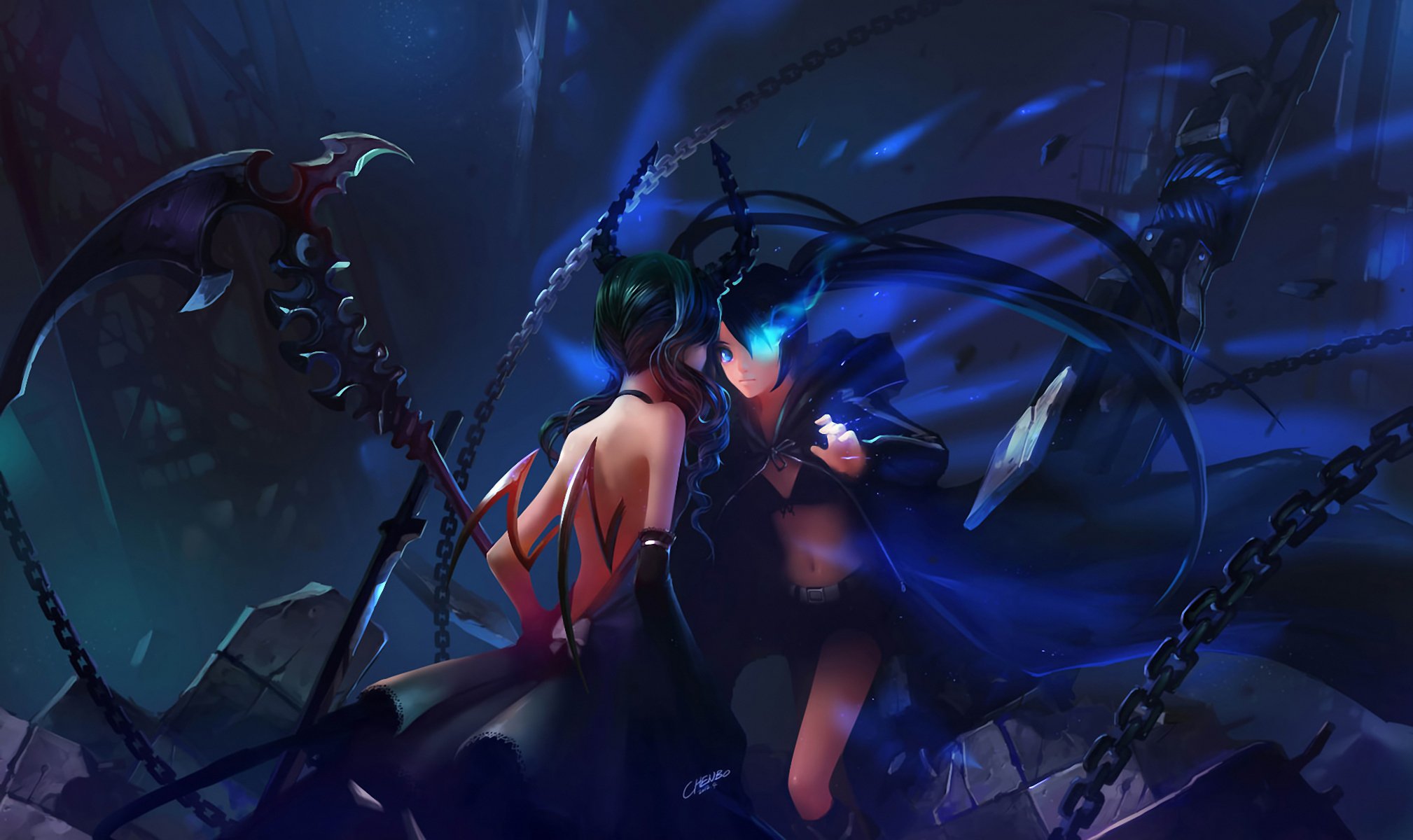 art chenbo black rock shooter zmarł mistrz kuroi mato bitwa łańcuchy kosa broń odłamki