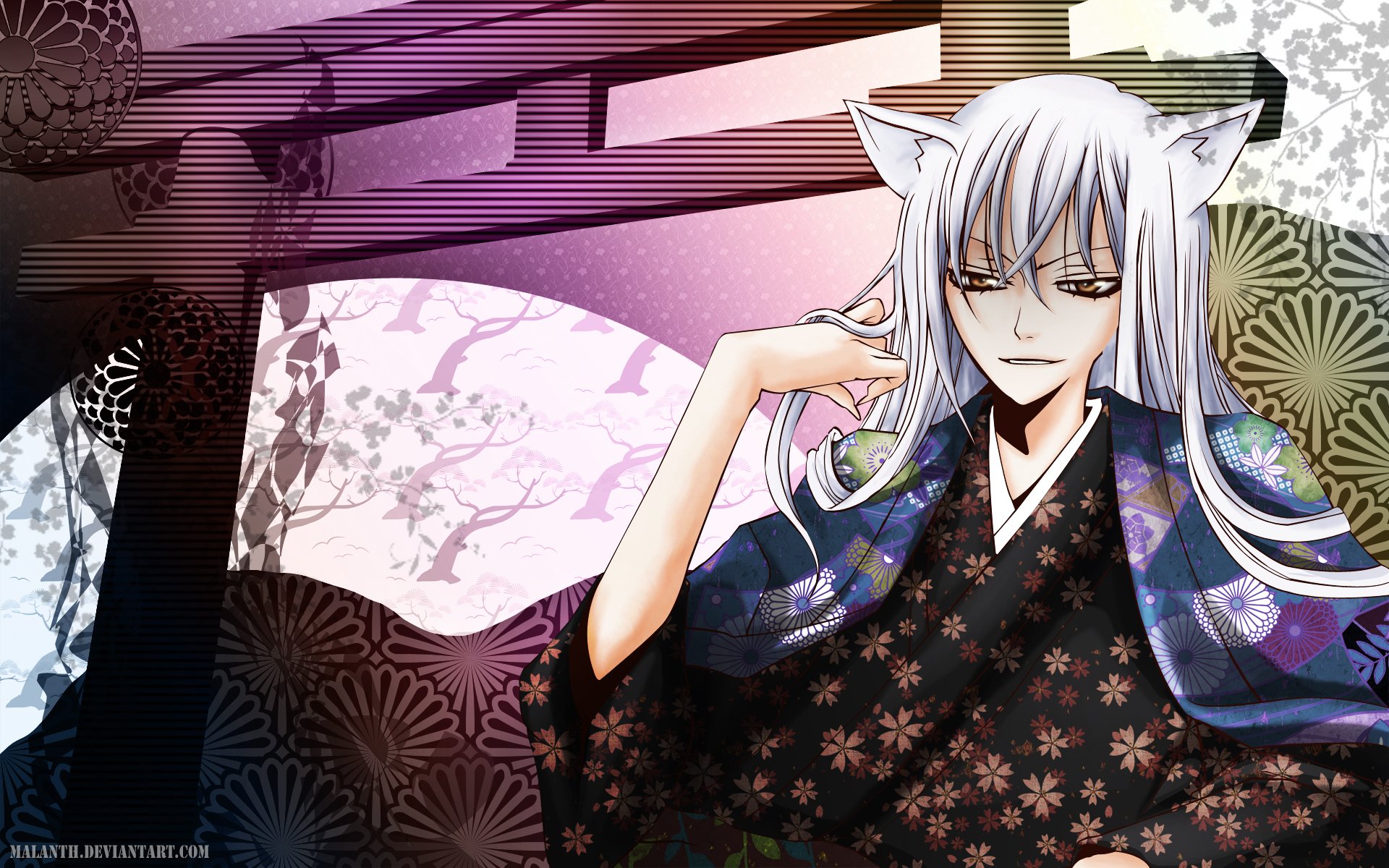 kamisama hajimemashita very pleased god tomoe guy demon fox ears kimono flower