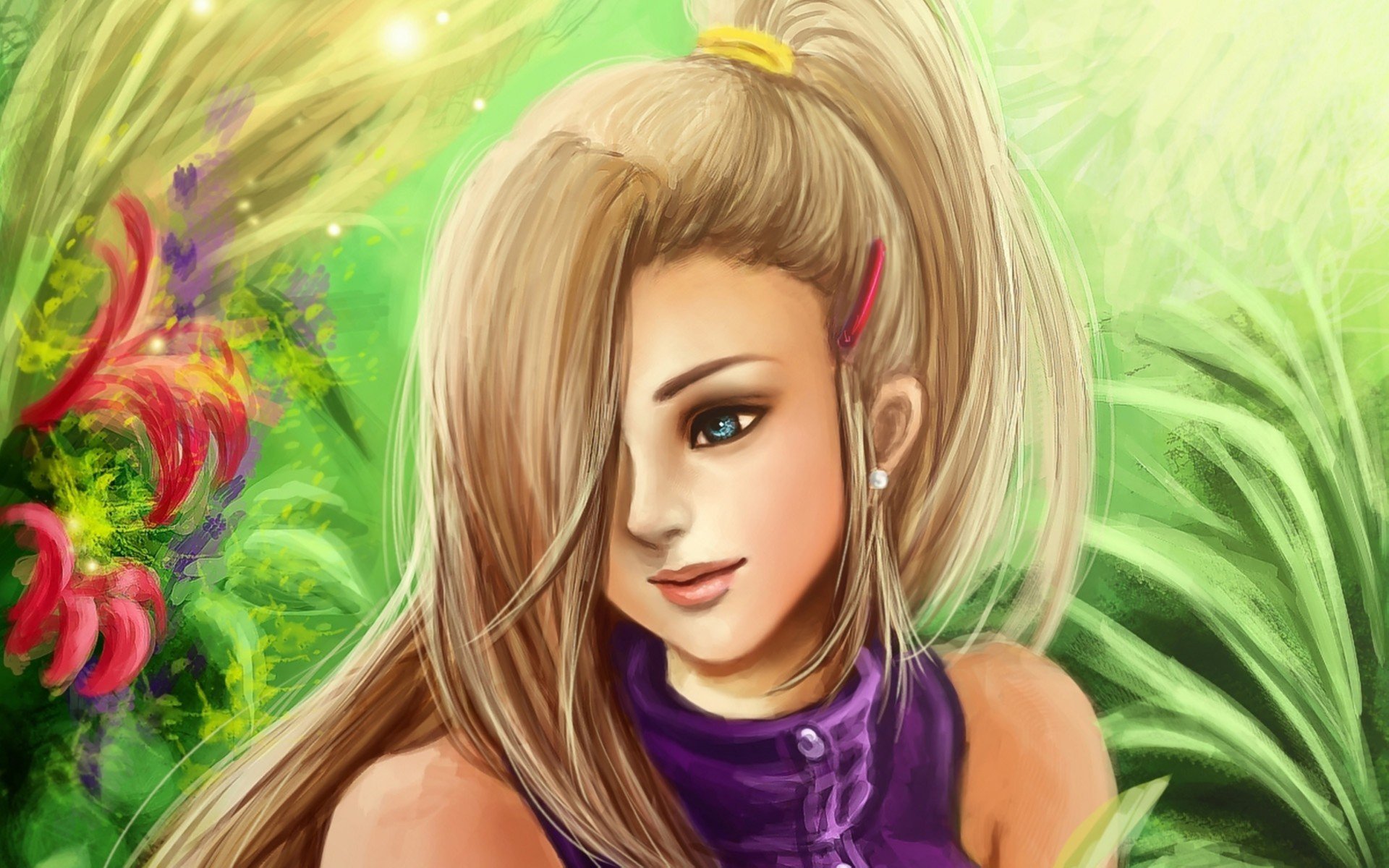 art rikamello naruto yamanaka ino fille fleurs verdure cheveux