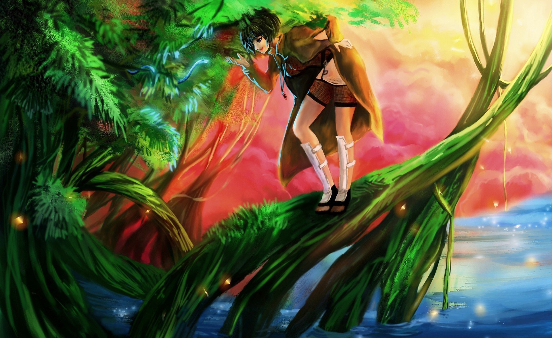 arte rikamello naruto mitarashi anko chica árbol agua lago serpiente magia