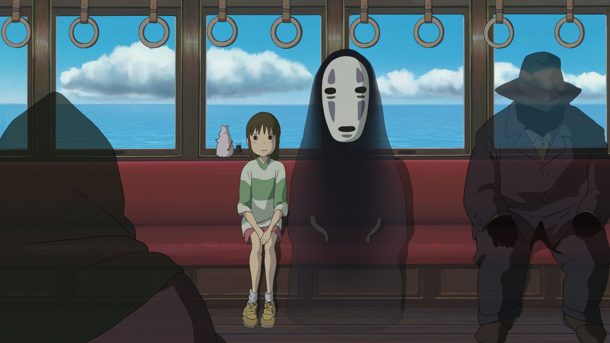 art anime carried away by ghosts chihiro faceless bo girl train passengers taken away ogino chihiro bu hayao miyazaki