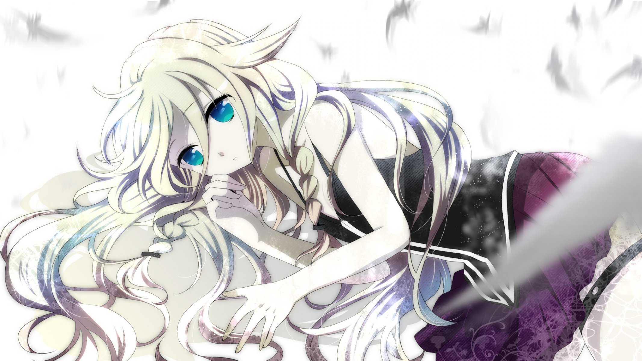 vocaloid ia vocaloid haare federn liegt blaue augen