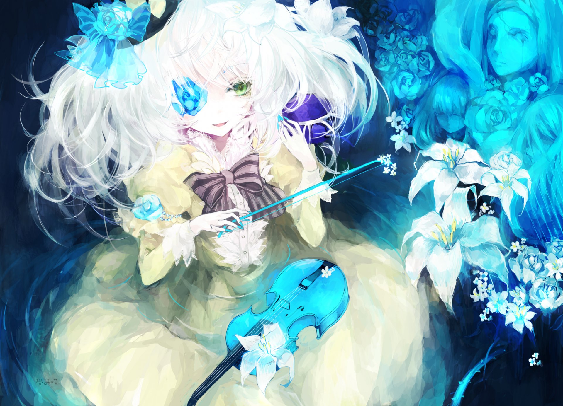 touhou komeiji koishi chica arco violín flores lirios facial