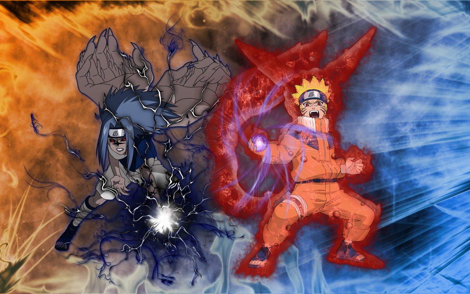 anime naruto uzumaki sasuke uchiha rasengan chidori cursed seal mode fox