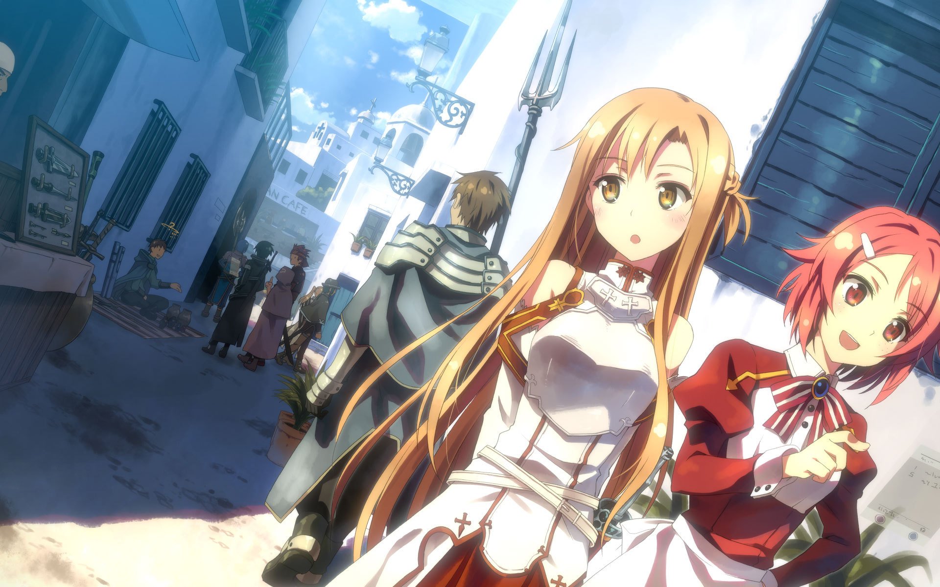 word art online sao asuna lisbet sword masters online city knight weapon rapier merchants girls smile yuki tatsuya