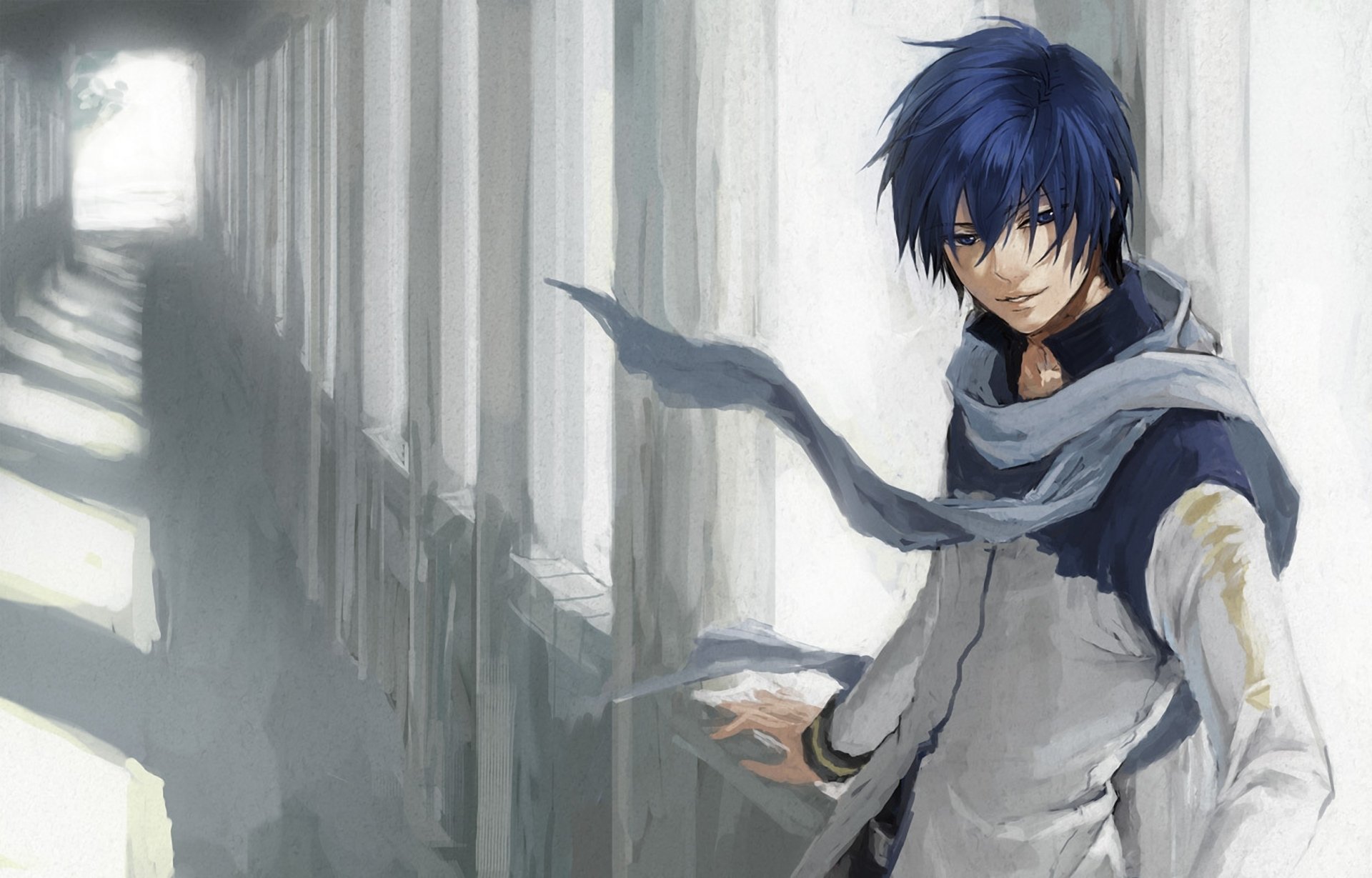 kaito vocaloid arte yamakawa umi ragazzo sciarpa finestra luce