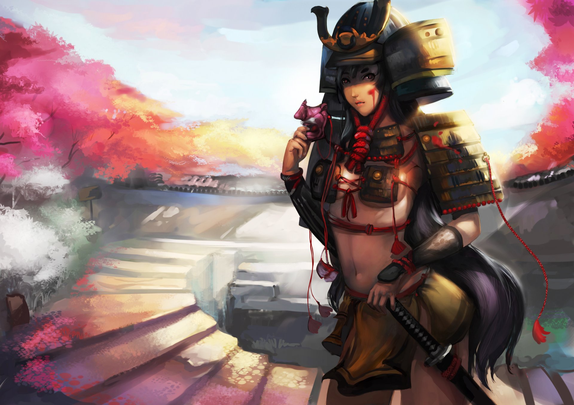 ragazza samurai armatura spada maschera vernice