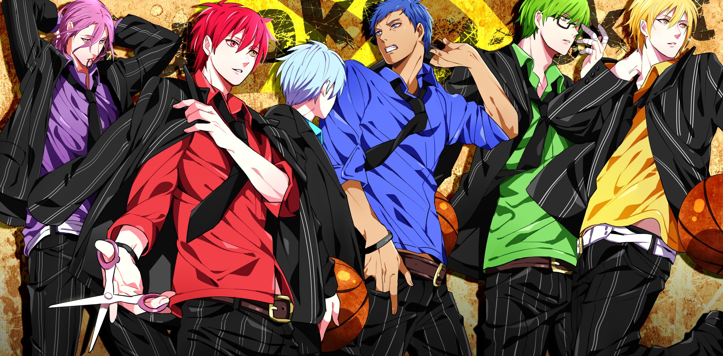 аниме баскетбол куроко не куроко не корзины tetsuya куроко ryouta кисе daiki aomine shintarou midorima ацуши murasakibara seijuurou акаси юна короткие волосы голубые глаза светлые волосы красные глаза парни фиолетовые глаза карие глаза синие