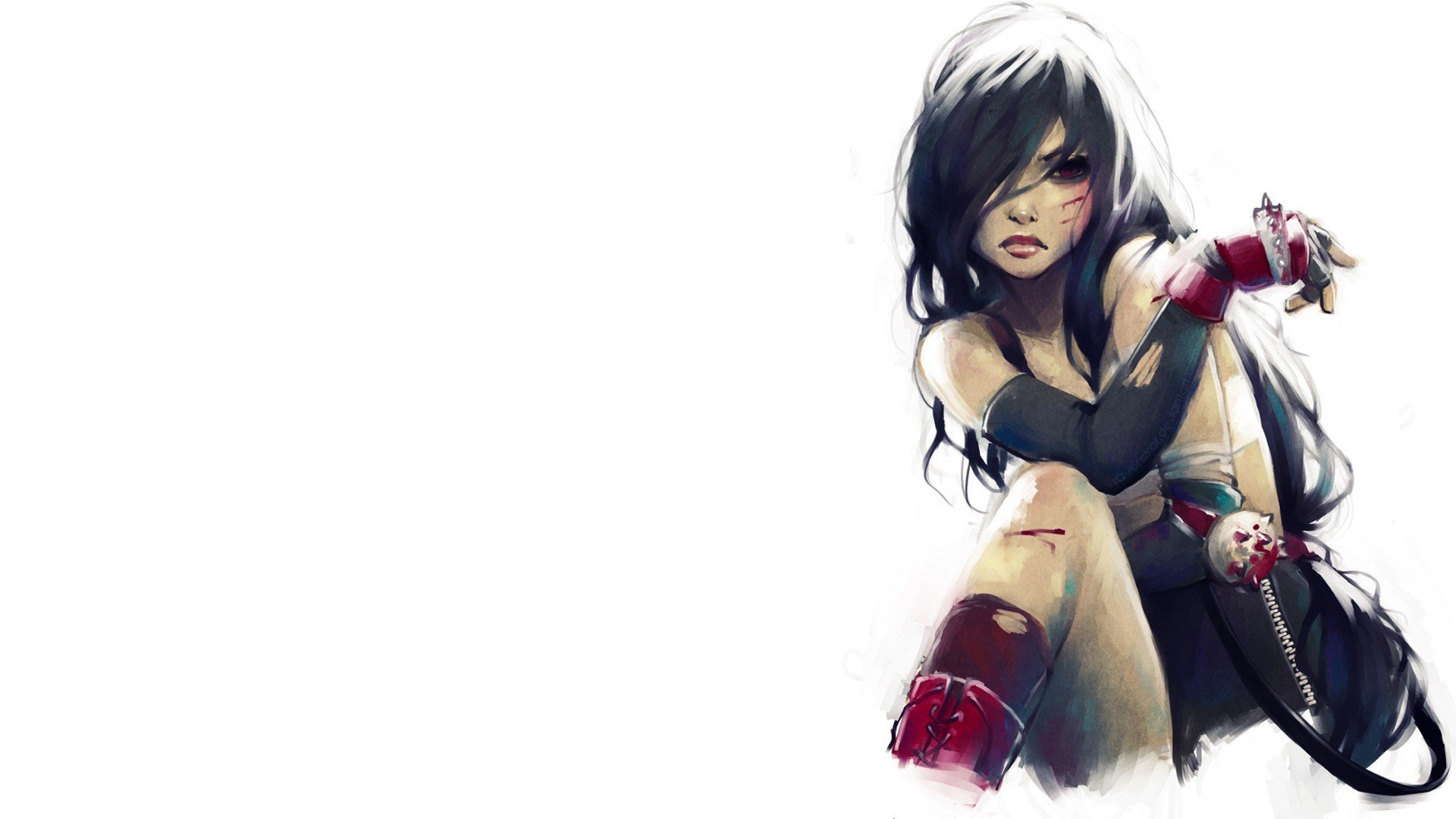 disegno final fantasy tifa lockhart ragazza sfondo bianco sangue ferite